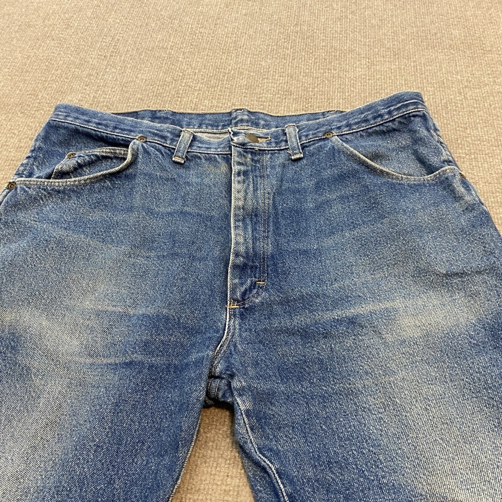 Wrangler Jeans Mens 38x30 Faded Blue Vintage Straight Distressed Denim USA Made